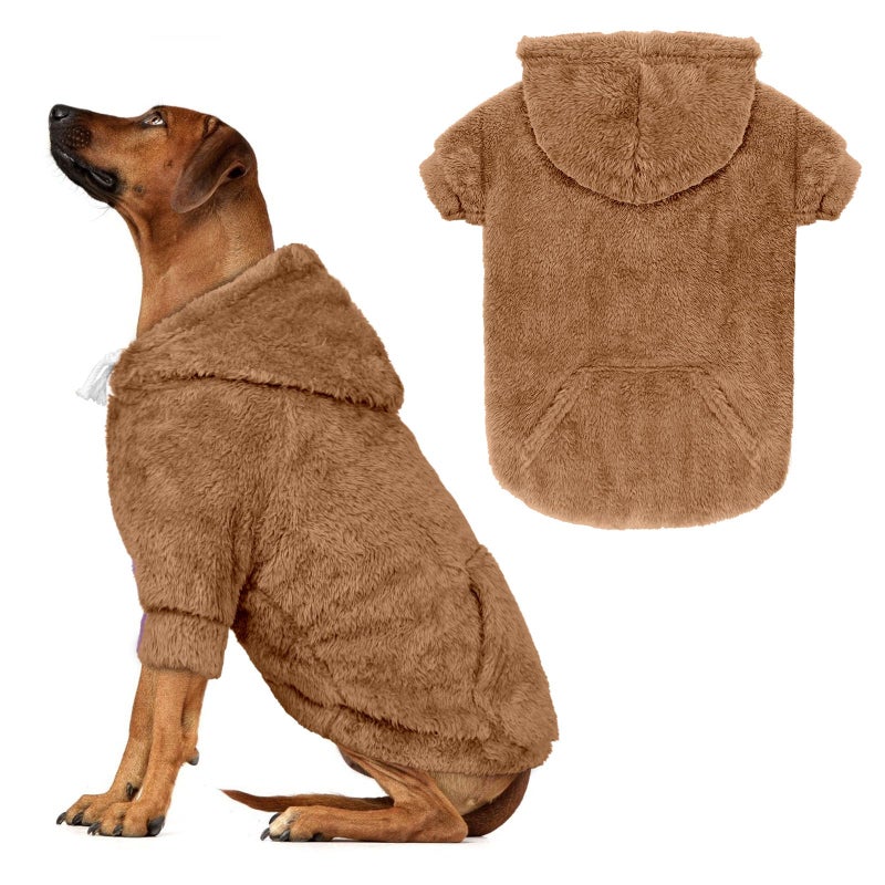 Waoduld 4XL Dog Sweaters for Large Dogs,Dog Hoodie,Warm Fuzzy Fleece Sweatshirt with Hood & Pocket,Leash Hole,Cozy Cold Weather Pet Clothes Sweater Hoodie for Large Dogs(Coffee,4XL) - Image 1