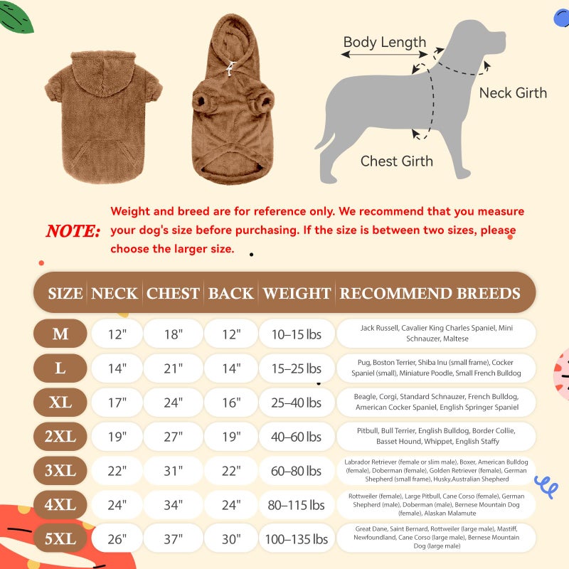 Waoduld 4XL Dog Sweaters for Large Dogs,Dog Hoodie,Warm Fuzzy Fleece Sweatshirt with Hood & Pocket,Leash Hole,Cozy Cold Weather Pet Clothes Sweater Hoodie for Large Dogs(Coffee,4XL) - Image 2