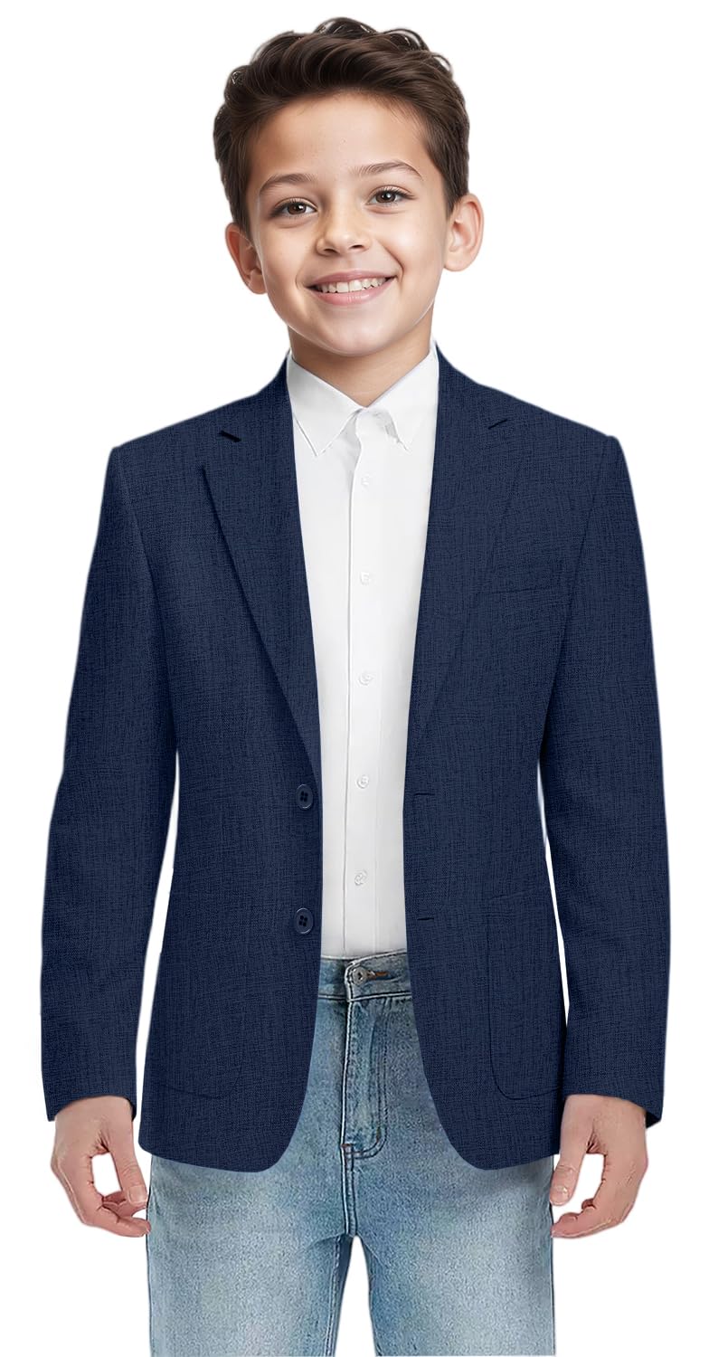 SaiLiiny Boys Lightweight Blazer Two-Buttons Boy Suit Sport Coat for School Navy Blue Blazer for Boy Size 12 - Image 1