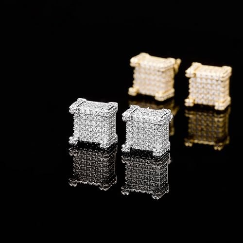 TOPGRILLZ 925 Sterling Silver Square Screw Stud Earrings 14K Gold Plated 5A+ Cubic Zirconia Iced Out Square Screw Back Hypoallergenic Cube Large Stud Earrings For Men Women(03Silver) - Image 5