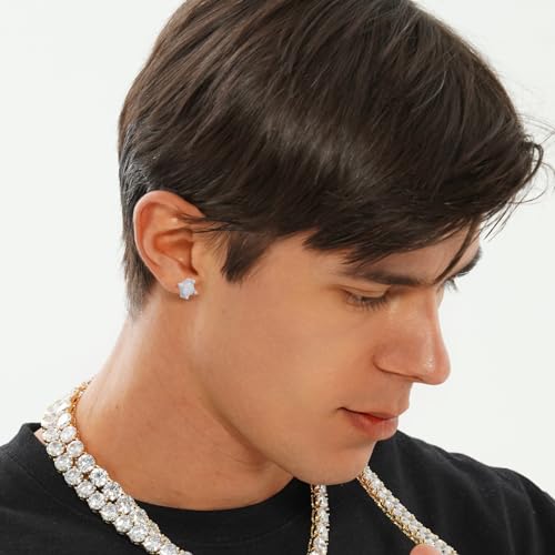 TOPGRILLZ 925 Sterling Silver Square Screw Stud Earrings 14K Gold Plated 5A+ Cubic Zirconia Iced Out Square Screw Back Hypoallergenic Cube Large Stud Earrings For Men Women(03Silver) - Image 4