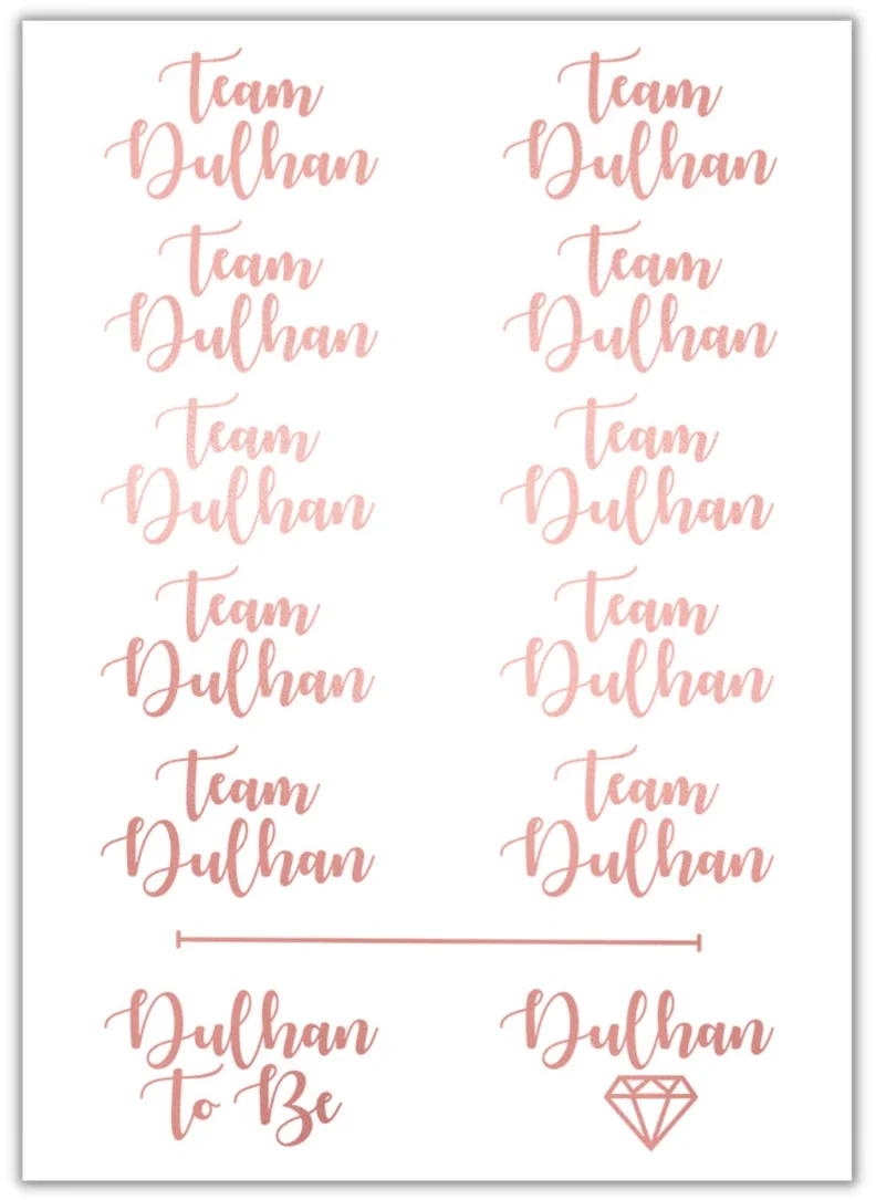 Peacock Supplies Team Dulhan Bridal Temporary Tattoo Sheet