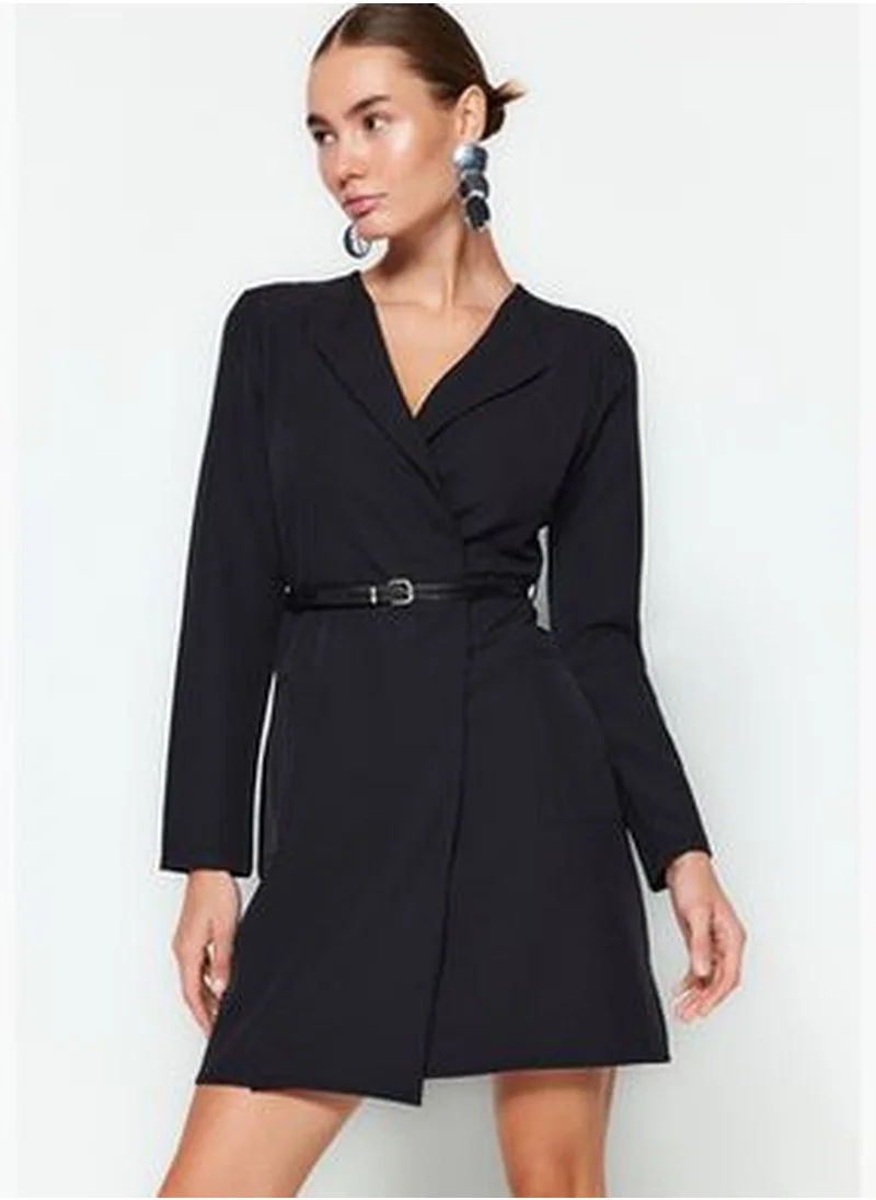 trendyol Black Double Breasted Woven Jacket Dress With Belt TWOAW24EL00300