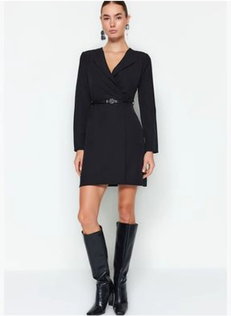 trendyol Black Double Breasted Woven Jacket Dress With Belt TWOAW24EL00300