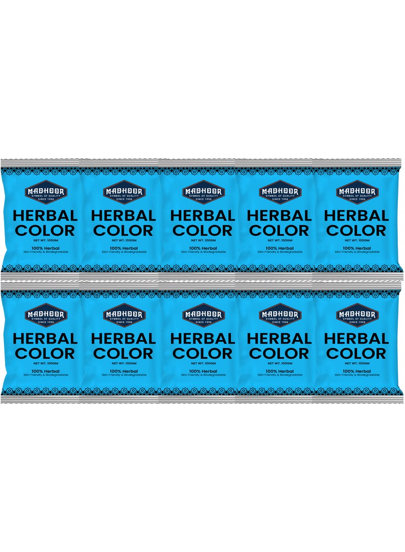 Madhoor Herbal Holi Colour Light Blue 100 Gm Pack of 10