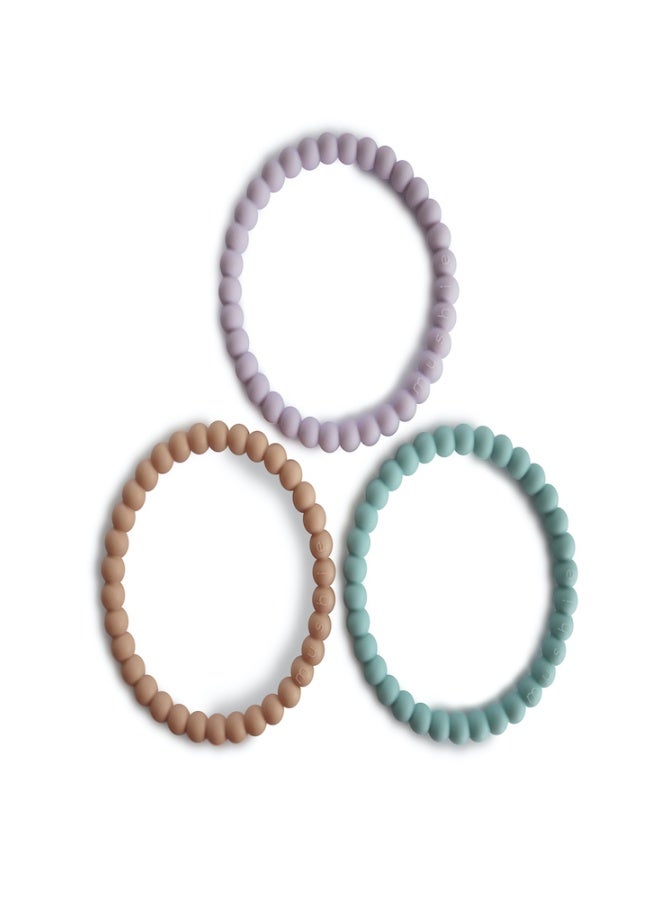 mushie Silicone Pearl Teether Bracelets Lilac/Cyan/Soft Peach - Image 1