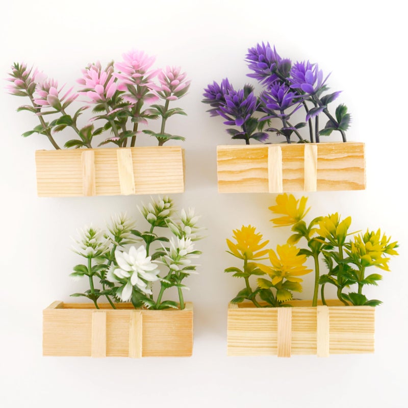 Bonilve 4pcs 3D Cute Flower Plant Fridge Magnets with Handmade Wooden Pot | Office & Locker Decorative Magnet| Flower Magnets for Fridge, Cute Refrigerator Magnet for Kitchen, School, Whiteboard - Image 1