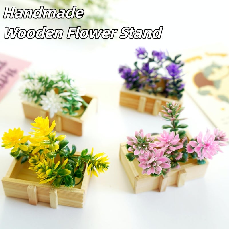 Bonilve 4pcs 3D Cute Flower Plant Fridge Magnets with Handmade Wooden Pot | Office & Locker Decorative Magnet| Flower Magnets for Fridge, Cute Refrigerator Magnet for Kitchen, School, Whiteboard - Image 2