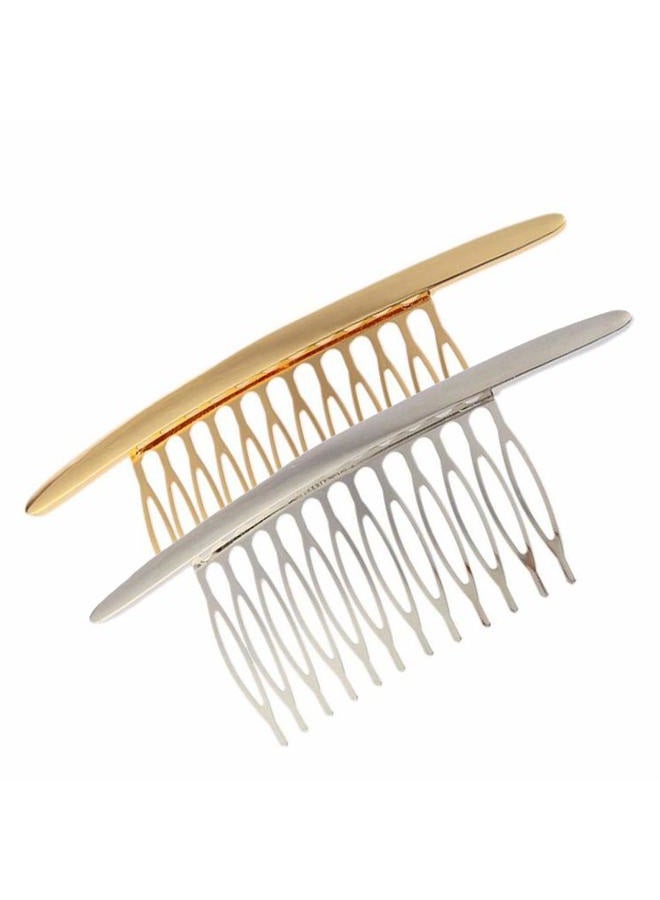 Quupy 2PCS Alloy Curved Hair Comb (Silver+Gold) Headwear Hair Side Comb French Twist Comb Hair Clip Jewelry Sparkle Styling Tools Hair Accessories For Women Ladies Girls - Image 1