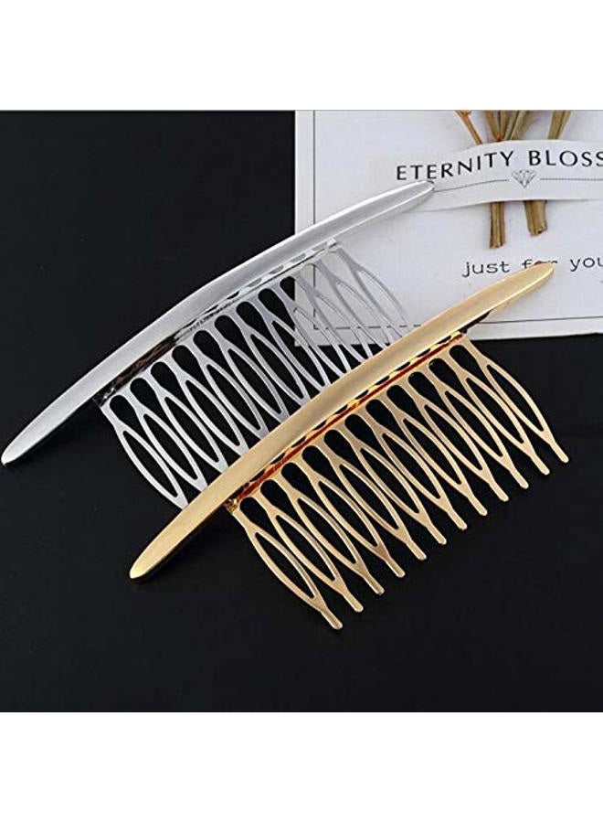 Quupy 2PCS Alloy Curved Hair Comb (Silver+Gold) Headwear Hair Side Comb French Twist Comb Hair Clip Jewelry Sparkle Styling Tools Hair Accessories For Women Ladies Girls - Image 4