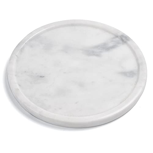 Moreast 8-Inch Natural Grey Marble Tray | Decorative Stone Rounds for Jewelry, Perfume & Bathroom Essentials | Vanity, Dresser & Kitchen Counter Organizer, 8" - Image 1