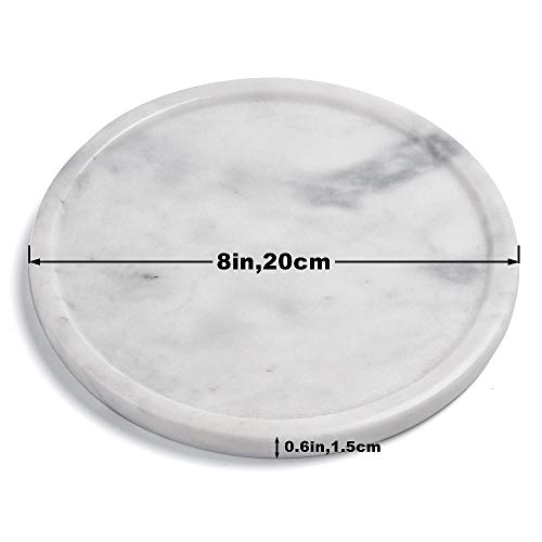 Moreast 8-Inch Natural Grey Marble Tray | Decorative Stone Rounds for Jewelry, Perfume & Bathroom Essentials | Vanity, Dresser & Kitchen Counter Organizer, 8" - Image 4