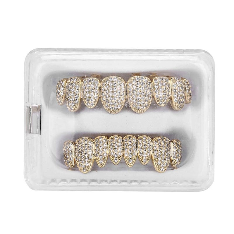 klarako Teeth Single Grill, Grilz Teeth Set Hip Hop Prop Teeth Accessory Decoration For Halloween Party Gift Grillz For Teeth Single(Golden suit) Grillz For Teeth - Image 1