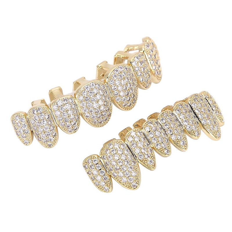 klarako Teeth Single Grill, Grilz Teeth Set Hip Hop Prop Teeth Accessory Decoration For Halloween Party Gift Grillz For Teeth Single(Golden suit) Grillz For Teeth - Image 3