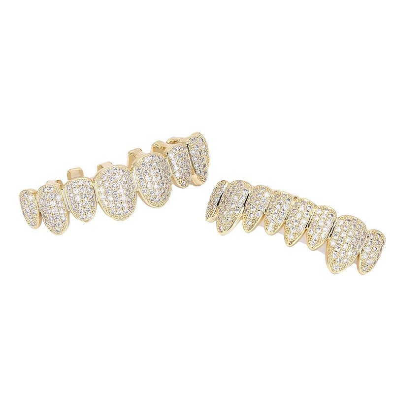 klarako Teeth Single Grill, Grilz Teeth Set Hip Hop Prop Teeth Accessory Decoration For Halloween Party Gift Grillz For Teeth Single(Golden suit) Grillz For Teeth - Image 4