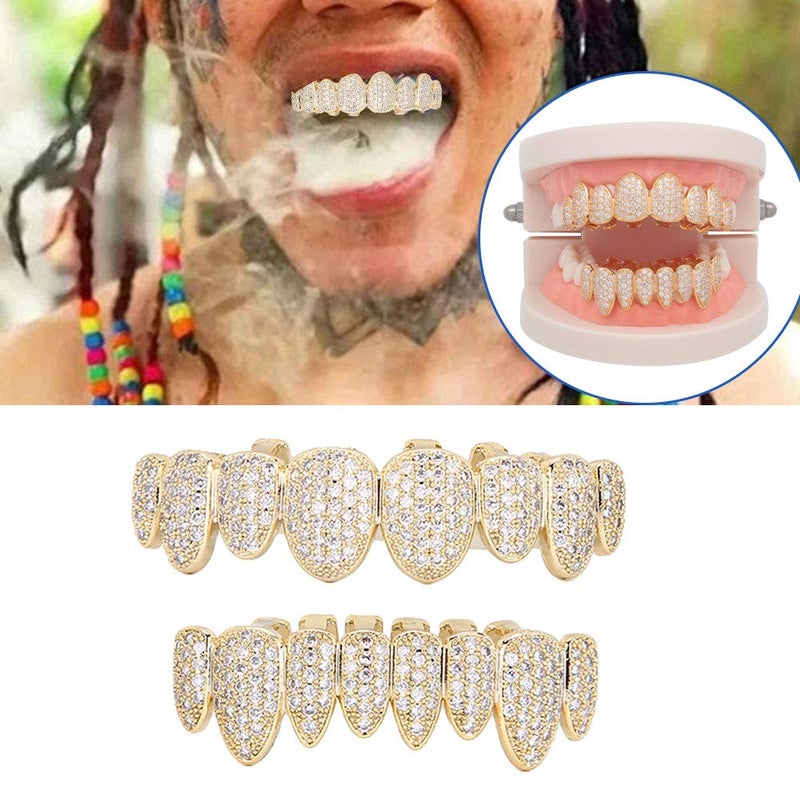 klarako Teeth Single Grill, Grilz Teeth Set Hip Hop Prop Teeth Accessory Decoration For Halloween Party Gift Grillz For Teeth Single(Golden suit) Grillz For Teeth - Image 5