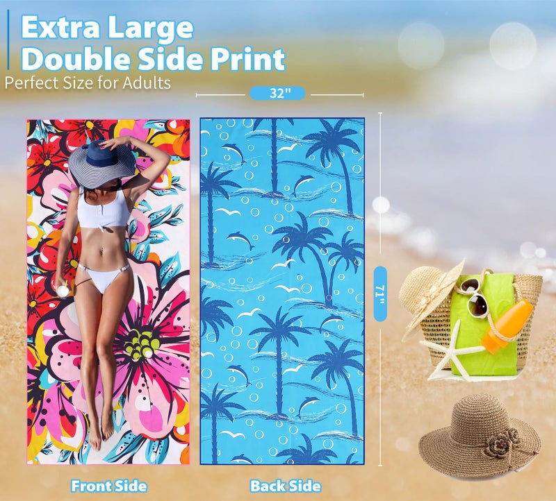 TwoYek Microfiber Thin Beach Towel Lightweight 71x32 inch Oversized Extra Large Sand Free Towels Fast Dry for Travel Pool Camping Sports Beach Accessories Vacation Essential Gift - Image 2
