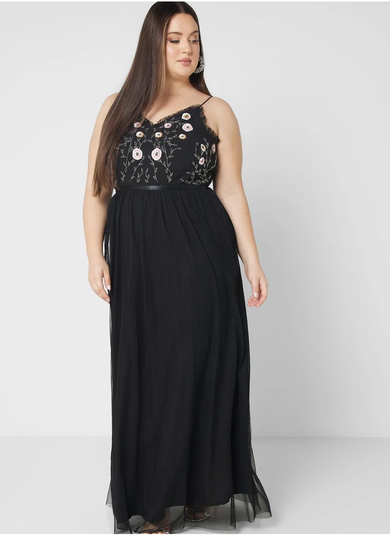 Ella Limited Curve Embroidered Detail A-Line Dress