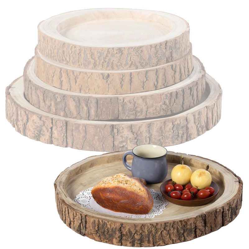 vintiquewise Wood Tree Bark Indented Display Tray Serving Plate Platter Charger  Set of 4 