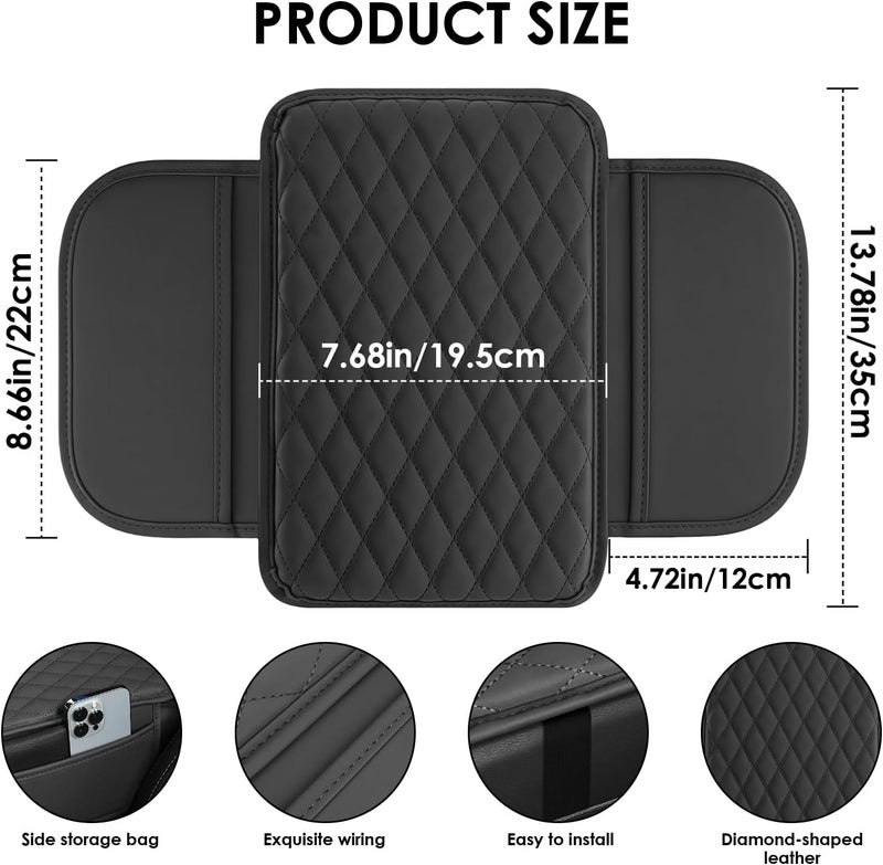 AMZAUTO Car Center Console Cover, Leather Car Arm Rest Cover with 2 Storage Bags, Universal Auto Armrest Cushion Pad, Automobile Interior Accessories Protector for Most Vehicles, SUVs, Trucks (Black) - Image 2