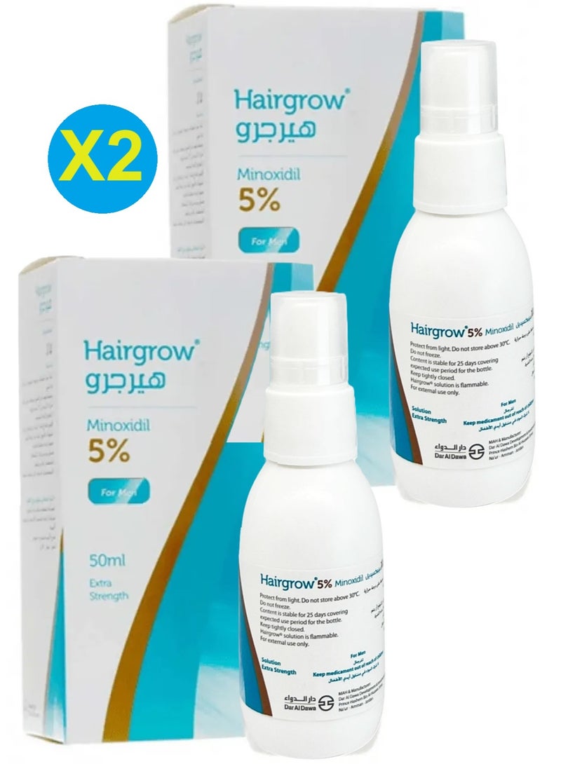 Dar Al Dawa Hairgrow Minoxidil 5% Hereditary Hair Loss Treatment, 50ml (2 bottles) - Image 1