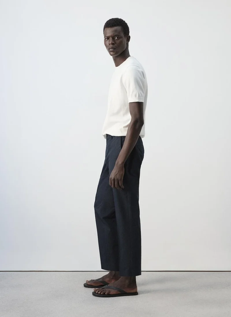 Mango Man 56-NAVY Slim Fit Cropped Cotton Blend Trousers for Men | Best Price UAE