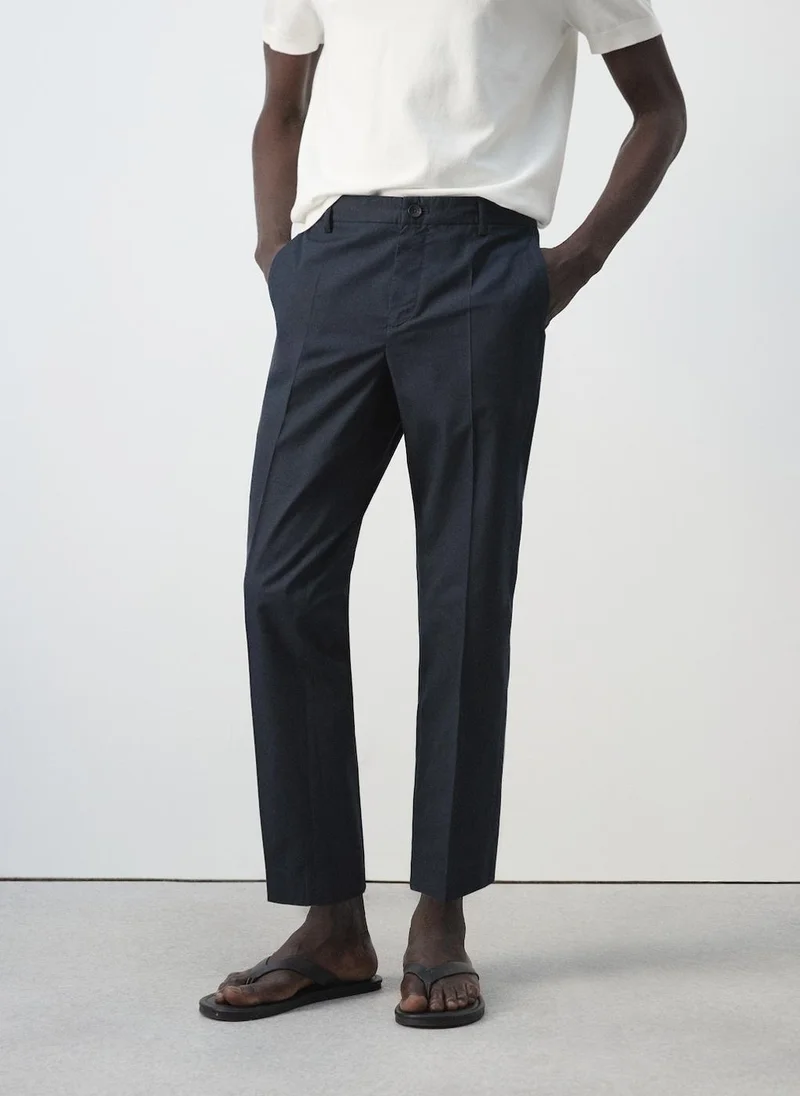 مانجو مان Slim Fit Cropped Cotton Blend Trousers