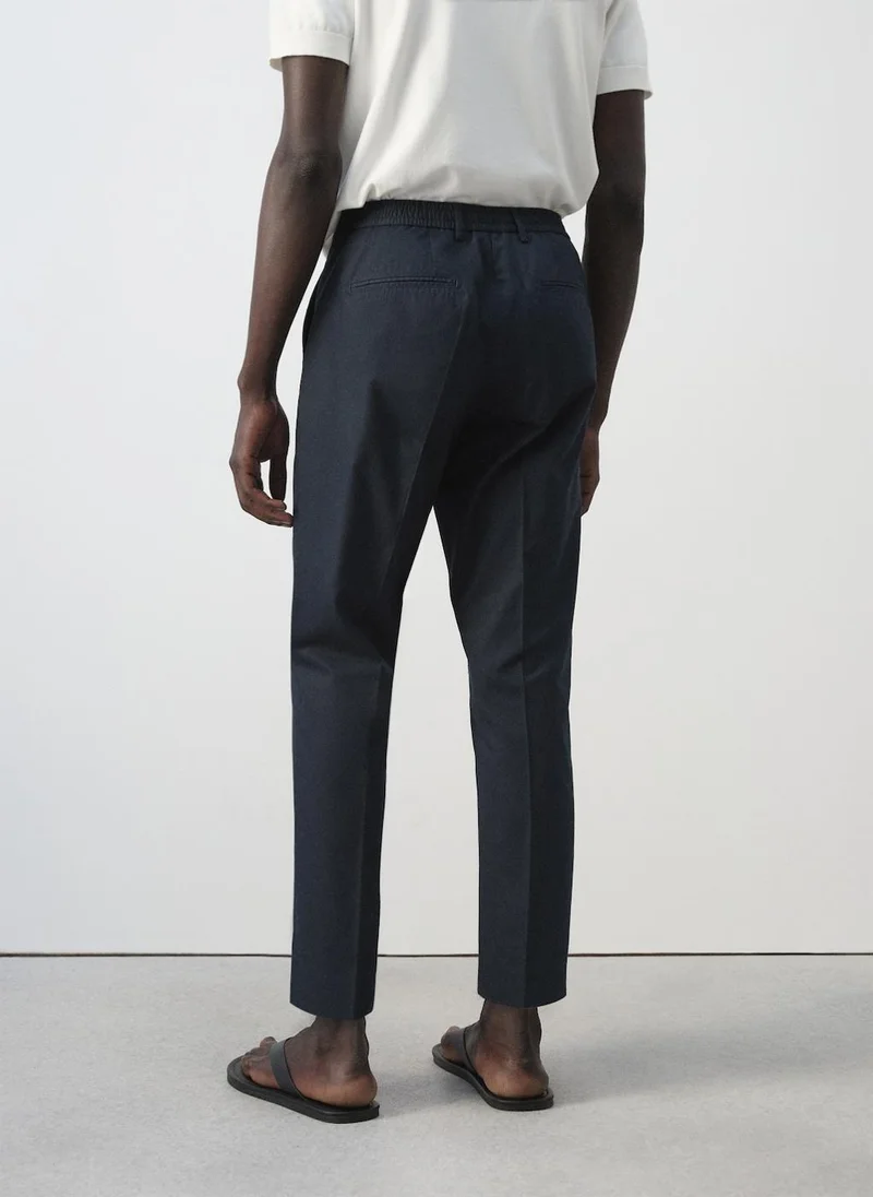 مانجو مان Slim Fit Cropped Cotton Blend Trousers