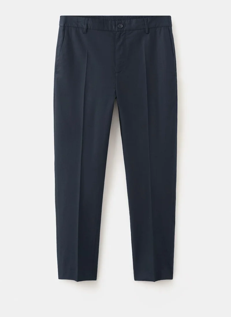 Mango Man 56-NAVY Slim Fit Cropped Cotton Blend Trousers for Men | Best Price UAE