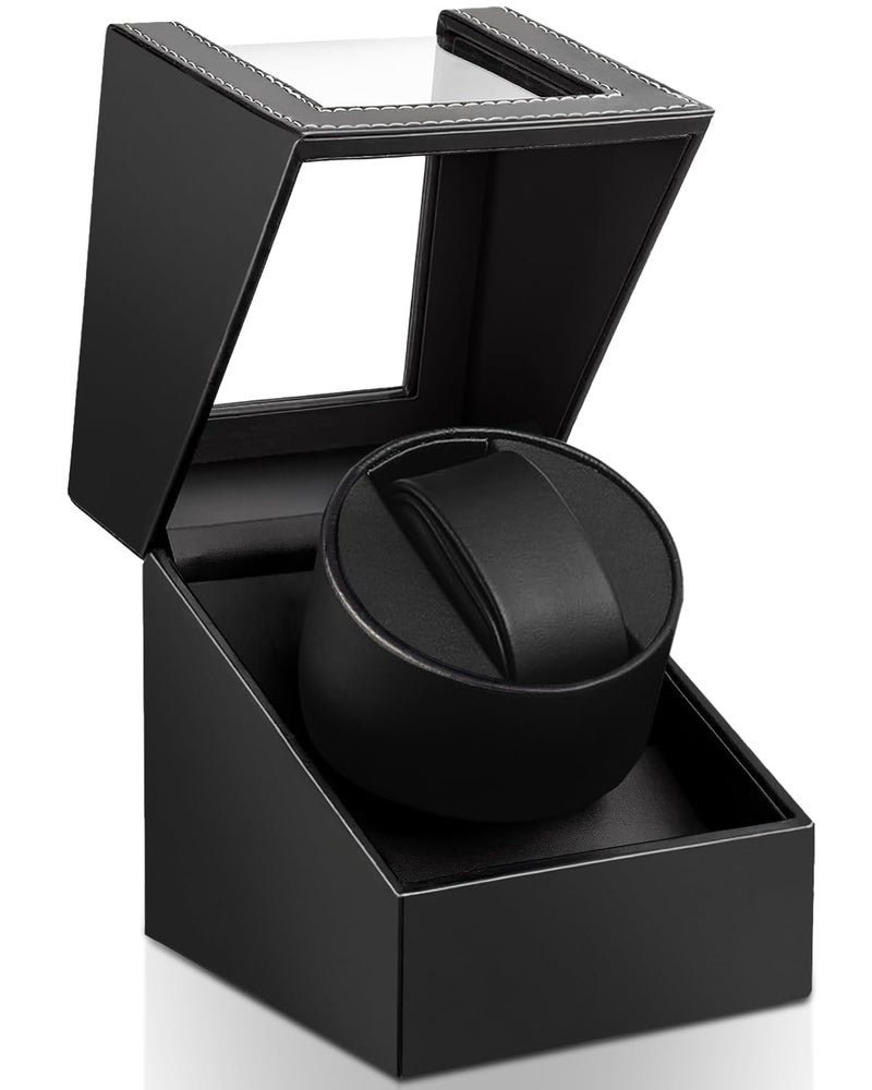 UnaMela Watch Winder for Automatic Watches Automatic Single Watch Winder Box in Black PU Leather with Japanese Quiet Motor USB Powered  Gift for Men  Women