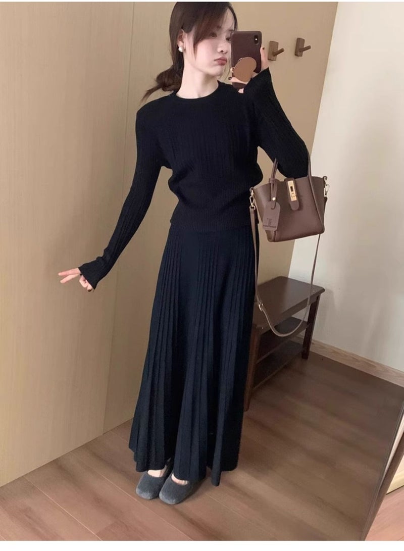 NIBEMINENT Autumn  Waist Cinched Sweater Pullover Women Korean High Stretch Knitted Sweaters Woman Casual Ribbed O-Neck Jumpers - Image 3