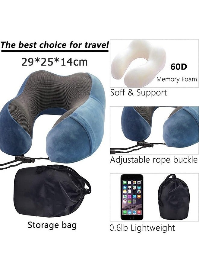 Travel Pillow Airplane Neck Pillow With Eye Mask Ear Plug Storage Bag Neck & Head Support Pillow Memory Foam Neck Pillow Suitable for Sleeping Airplane Car Office and Home （Blue) - Image 2