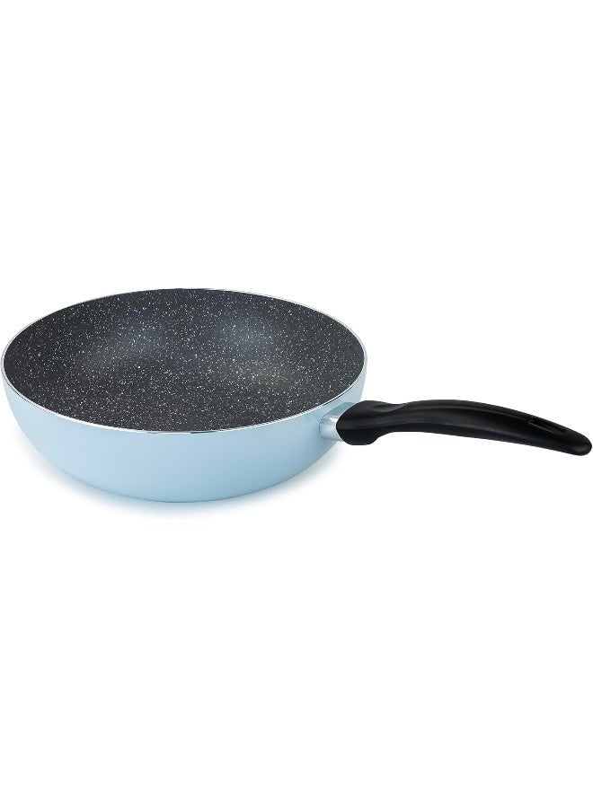 Wilson 26Cm Aluminium Pressed Wok Pan, Non-Stick, Induction, Marble Coated - Blue - Image 1