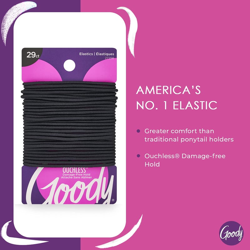 Goody Ouchless Womens Elastic Hair Tie - 29 Count, Black - 2MM for Fine to Medium Hair - Pain-Free Hair Accessories for Women Perfect for Long Lasting Braids, Ponytails and More - Image 1