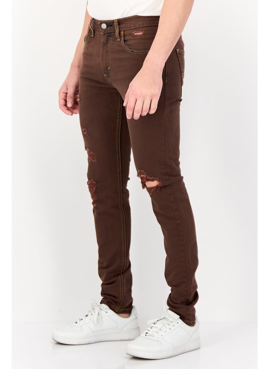 Levi's Men Skinny Fit Rip Stretchable Jeans, Brown  - Image 2