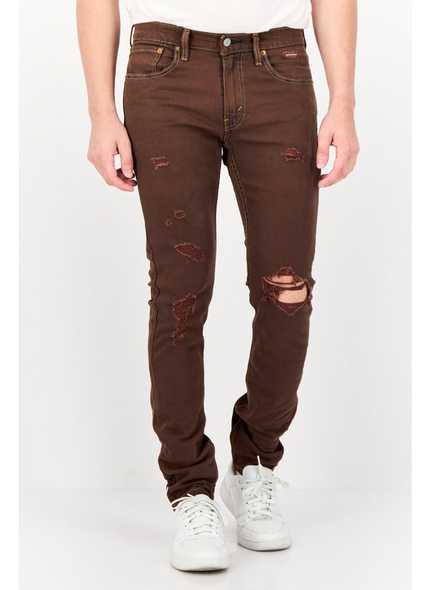 Levi's Men Skinny Fit Rip Stretchable Jeans, Brown  - Image 1