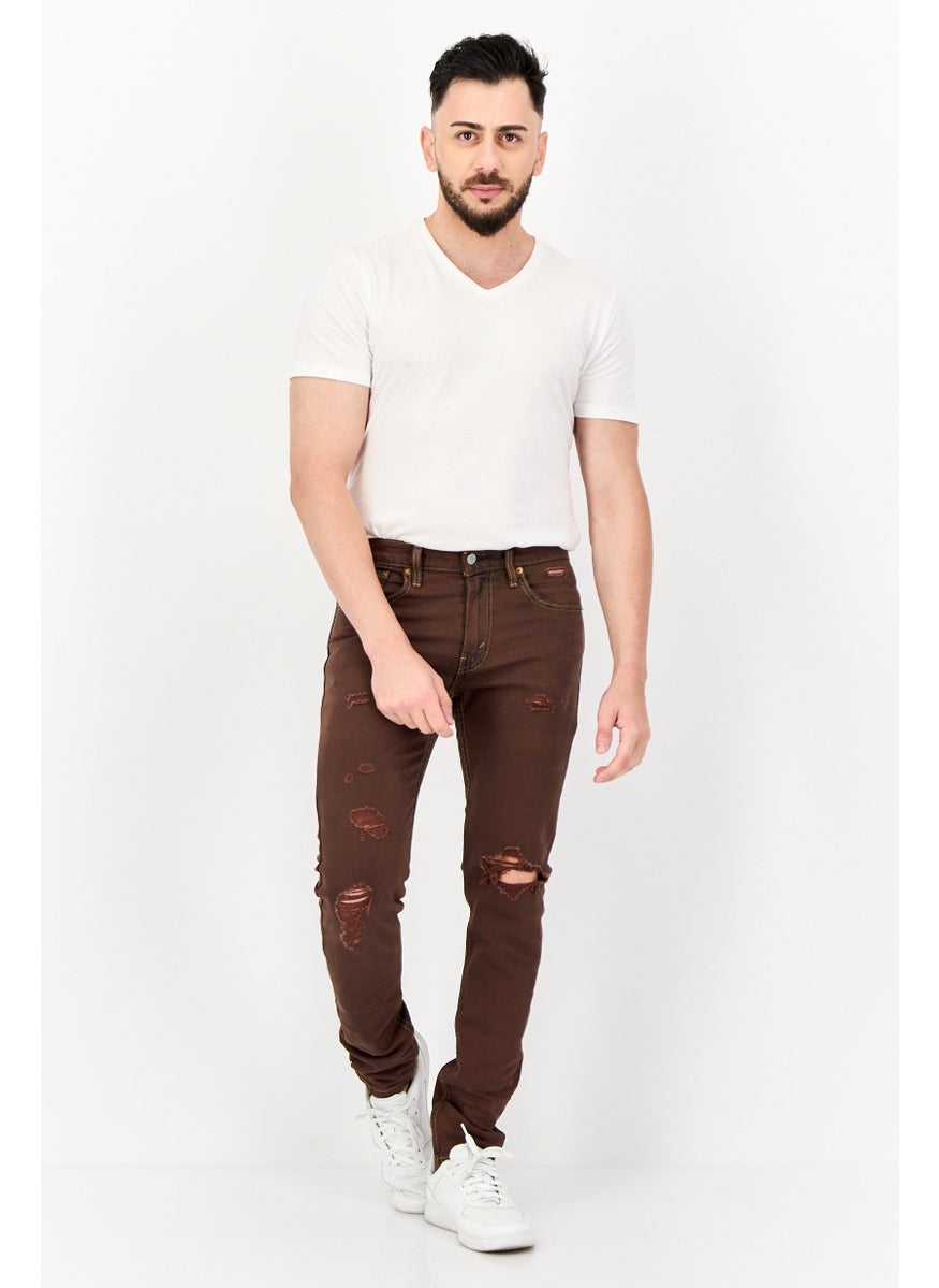 Levi's Men Skinny Fit Rip Stretchable Jeans, Brown  - Image 4