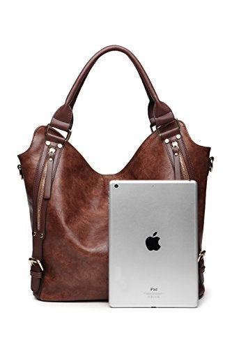 ITSCOSY Women Tote Bag Handbags PU Leather Fashion Hobo Shoulder Bags with Adjustable Shoulder Strap, M, Brown - Image 2