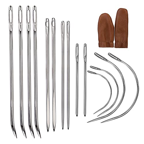 Veroave 16 Pcs Heavy Duty Sewing Kit - Curved, Sack, Hand Needles, Finger Cots for Leather, Upholstery, Carpet & Canvas Repair - Image 1