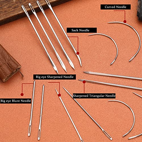 Veroave 16 Pcs Heavy Duty Sewing Kit - Curved, Sack, Hand Needles, Finger Cots for Leather, Upholstery, Carpet & Canvas Repair - Image 3