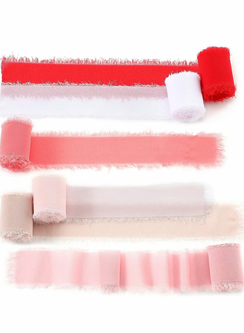 Colorful Handmade Chiffon Fringe Ribbon Set - 6 Rolls, 3.8cm x 5 Yards Each, Perfect for Weddings, Gifts, and DIY Crafts (Nude) - Image 1