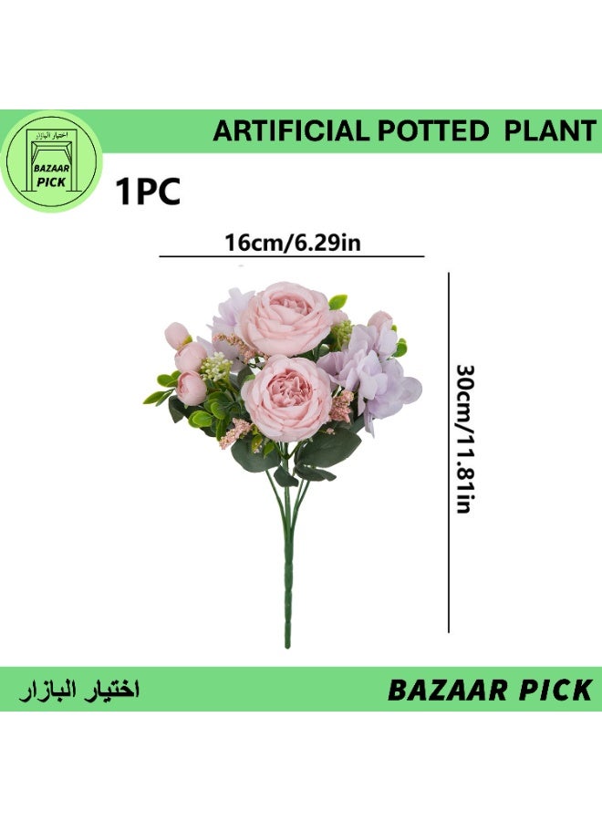 زهور اصطناعية - باقة فاوانيا وردية واقعية، زهور حرير صناعية لتنسيق الفازات المنزلية، وديكور حفلات الزفاف والمناسبات - Image 1