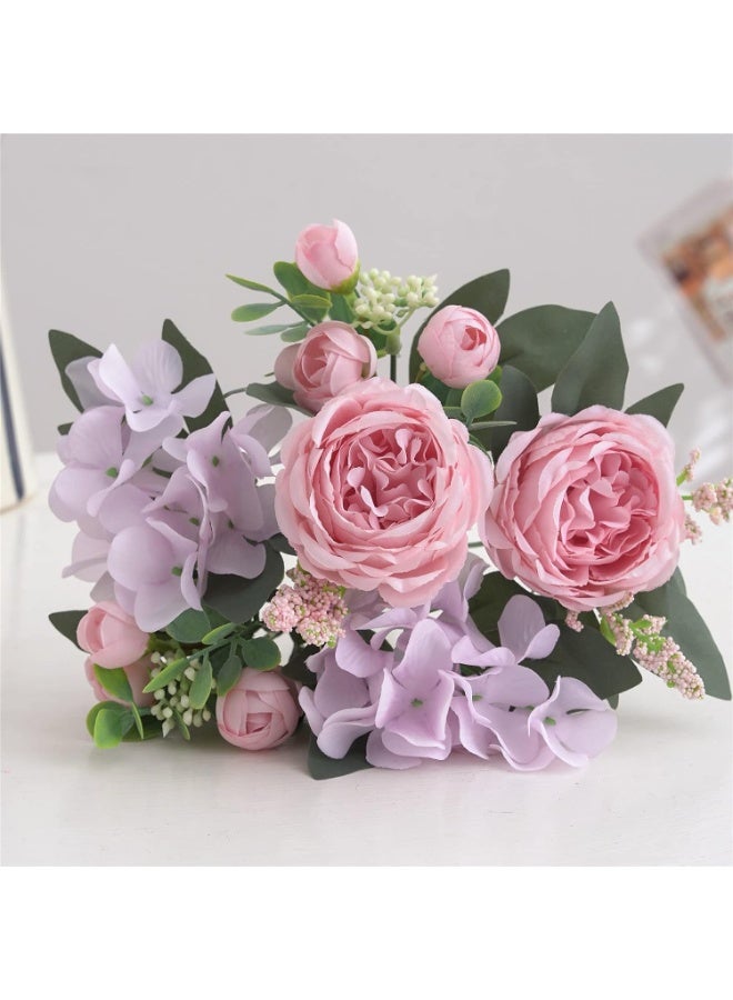 زهور اصطناعية - باقة فاوانيا وردية واقعية، زهور حرير صناعية لتنسيق الفازات المنزلية، وديكور حفلات الزفاف والمناسبات - Image 3