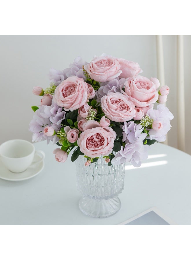 زهور اصطناعية - باقة فاوانيا وردية واقعية، زهور حرير صناعية لتنسيق الفازات المنزلية، وديكور حفلات الزفاف والمناسبات - Image 2