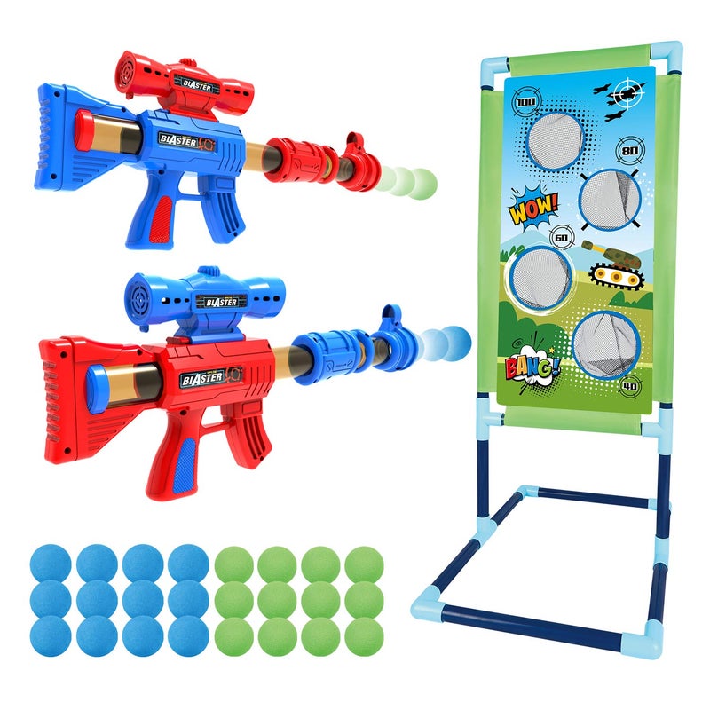 spring flower SpringFlower Shooting Game Toy for 5 6 7 8 9 10+ Years Olds Boys,2pk Foam Ball Popper Air Toy Guns with Standing Shooting Target,24 Foam Balls, for Kids - Image 1