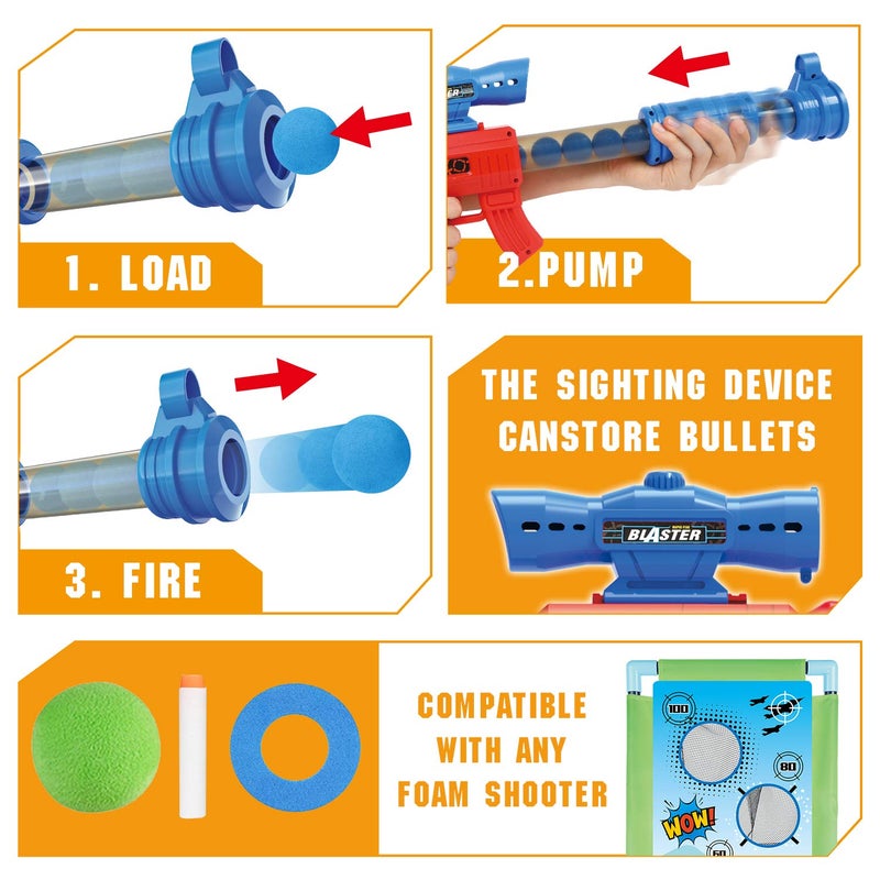 spring flower SpringFlower Shooting Game Toy for 5 6 7 8 9 10+ Years Olds Boys,2pk Foam Ball Popper Air Toy Guns with Standing Shooting Target,24 Foam Balls, for Kids - Image 2