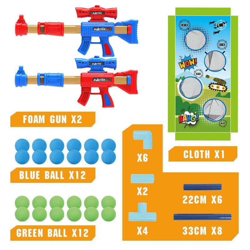 spring flower SpringFlower Shooting Game Toy for 5 6 7 8 9 10+ Years Olds Boys,2pk Foam Ball Popper Air Toy Guns with Standing Shooting Target,24 Foam Balls, for Kids - Image 3