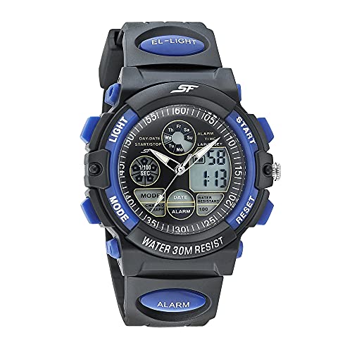 SF Quartz Analog Digital Black Dial Black PU Strap Watch for Men - NS77116PP04W - Image 1
