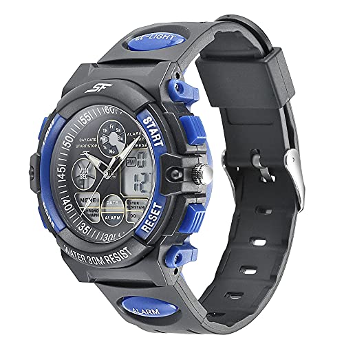 SF Quartz Analog Digital Black Dial Black PU Strap Watch for Men - NS77116PP04W - Image 3