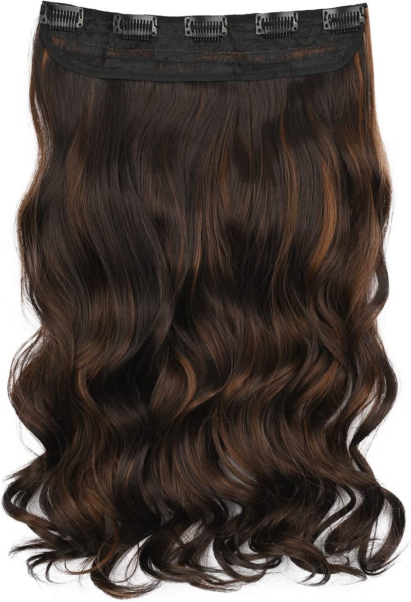REECHO 16" 1-Pack 3/4 Full Head Curly Wavy Clips in on Synthetic Hair Extensions Hairpieces for Women 5 Clips 3.9 Oz per Piece - Dark Brown with Chestnut Highlights - Image 2